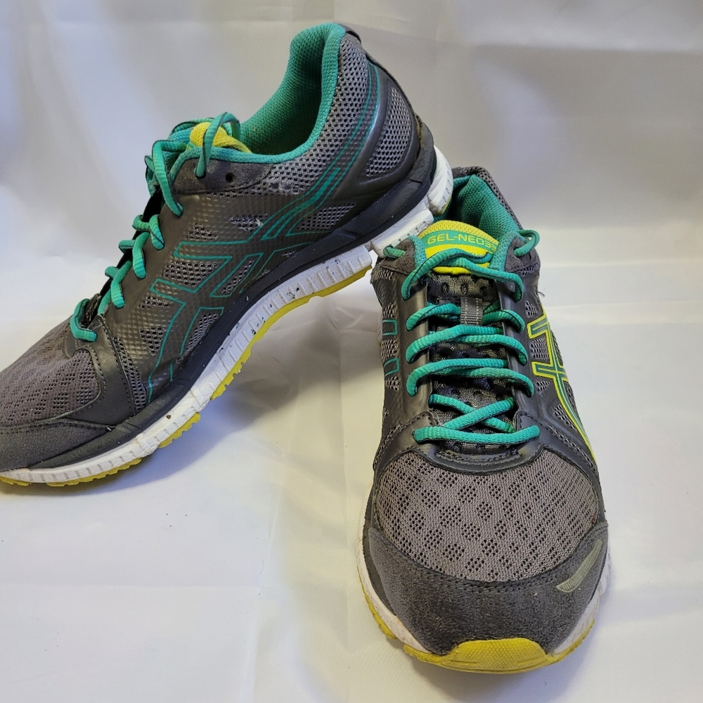 Asics Gel-Neo 33 Women's Sz 8.5 Gray Green Yellow Running Training Shoes T272N